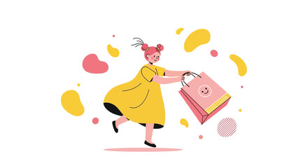 Joyful Shopper With Happy Purchases And Colorful Background Illustrative Design