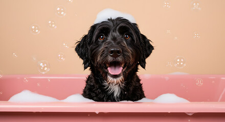dog in bath