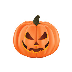 A vibrant Halloween pumpkin with a carved face, set against a plain background, ideal for seasonal decorations