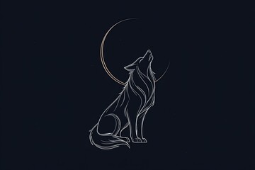 Minimal Howling Wolf Silhouette with Moon