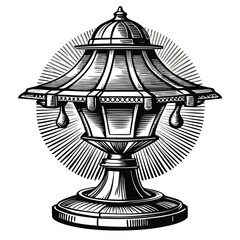 Intricate black and white vintage street light radiates in a raylike pattern vector