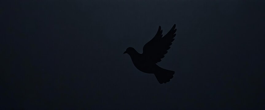 Black wall background with dove silhouette, anti-war message implied, black, peace symbol