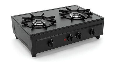 Fototapeta premium Sleek Matte Black Two-Burner Gas Stove for Compact Kitchens, Featuring Precise Control Knobs and Robust Construction, Perfect for Culinary Enthusiasts