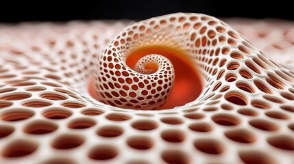 Abstract 3D Render of Swirling Orange and White Honeycomb Spiral