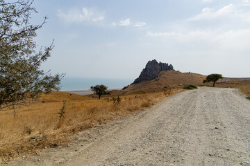 Stones of an ancient village in the vicinity of Mount Beshbarmak. Baku. Azerbaijan.