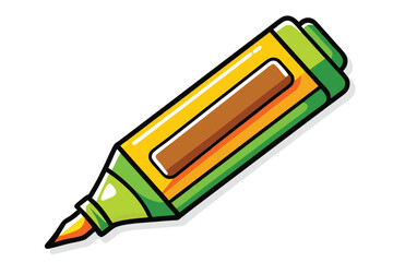 Isolated cartoon shows a vibrant green and yellow marker with a thick black outline