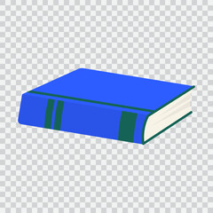 Blue closed book isolated on transparent background. Single element for school design.Vector.