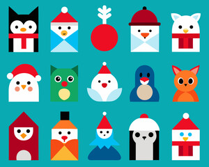 Cute geometric christmas animals and characters collection