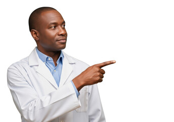 Professional african doctor pointing right png image, medical professional, healthcare expert, isolated on transparent background