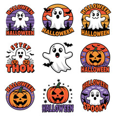 Halloween Retro Style Ghost  Pumpkin Sticker SVG Bundle