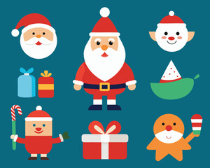 Cute christmas characters and holiday icons collection