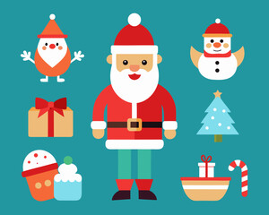 Cute christmas characters and symbols flat design illustration
