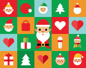 Fototapeta premium Festive christmas icons in a colorful grid pattern
