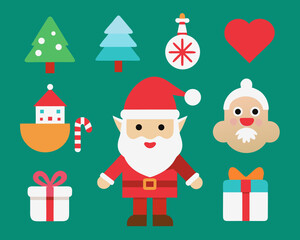 Cute christmas icons featuring santa claus and festive elements