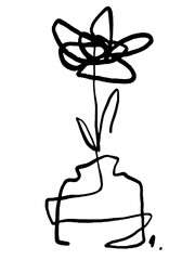 Edgy messy doodle flower in abstract vase