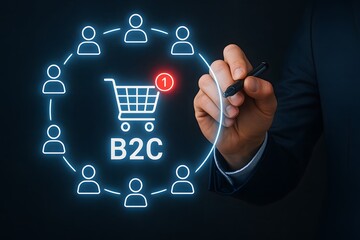 Obraz premium Business-to-Consumer (B2C) illustration depicting the interaction between seller and buyer. 