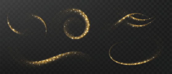 Golden glitter dust swirl. Magic star trail wave with sparkle light vector background © Ann_Sereda