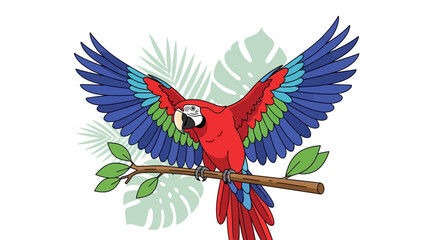 Fototapeta premium Majestic Parrot With Vibrant Feathers Perched on a Branch and Wing Span
