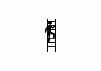 A black stick figure climbs a black ladder against a plain white background