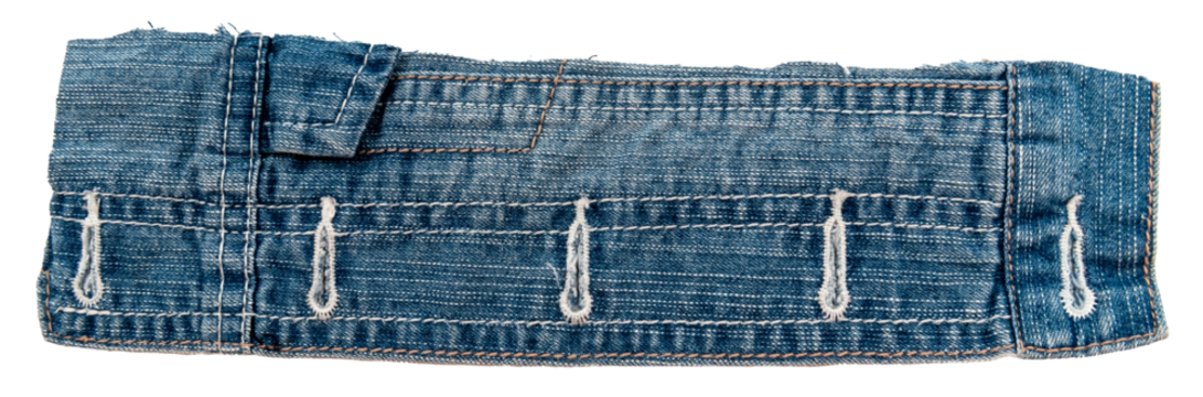 Piece of torn denim on a white background. Denim texture