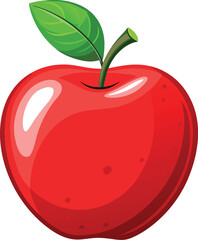 Vector art of a shiny red apple with a green leaf and stem, transparent background