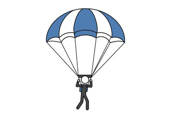 A skydiving stick figure with a blue and white parachute