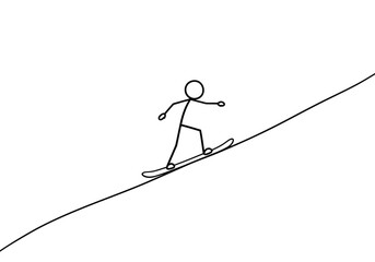 A stick figure snowboarding down a slope