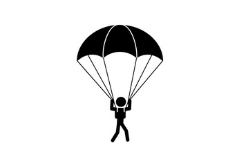 Black silhouette illustration of a person with a parachute