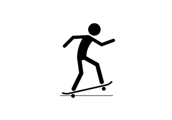 Obraz premium Black stick figure skateboarding with one leg on board arms extended for balance over a line suggesting ground