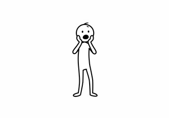 Lineart figure stands aghast hands to face mouth agape eyes wide with surprise