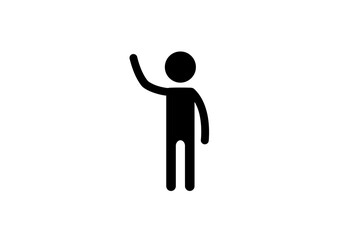 Silhouette of a stick figure waving its right arm on a white background