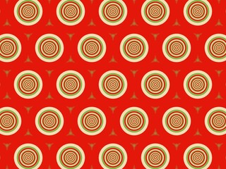 Fototapeta premium Red background with circles and triangle pattern design.