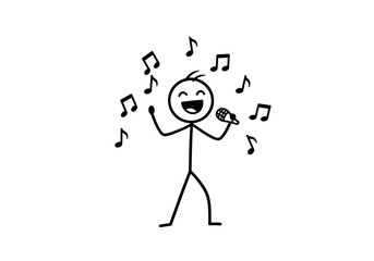 Stick figure singing into a microphone surrounded by musical notes
