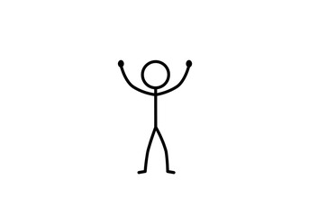 Stick figure with raised arms against a white background
