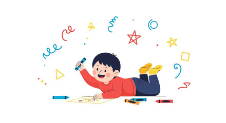 Joyful Child Painting With Crayons, Creativity and Playful Moments Illustrated With Colors