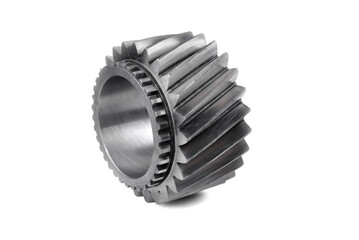gearbox gear with helical tooth and additional crown on gear white background
