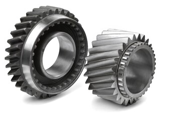 gears of a gearbox with a helical tooth on a white background