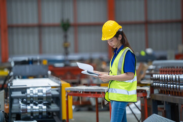 Safety inspection industrial warehouse document review manufacturing facility close-up compliance...