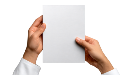 Person Holding Blank Paper Menu in Clean Restaurant Setting Isolate on Transparent Background, cutout, png