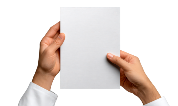 Person Holding Blank Paper Menu in Clean Restaurant Setting Isolate on Transparent Background, cutout, png