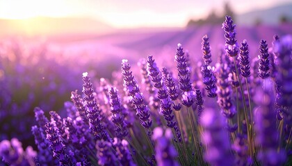 Panoramic purple lavender flowers blooming. Concept of beauty, aroma and aromatherapy