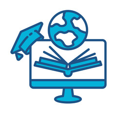 Educational Icon In Blue Monochrome Flat Design, Vector Illustration