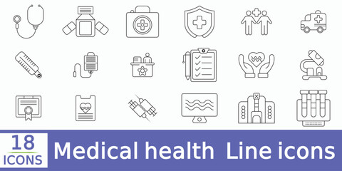Medical and health doctor outline icons set Vector illustration
