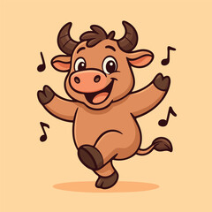 Funny cartoon bull dancing character vector illustration