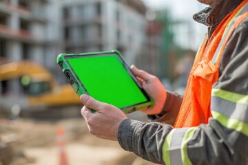 Construction worker using tablet on site