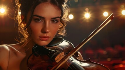 Fototapeta premium Woman playing violin stage performance