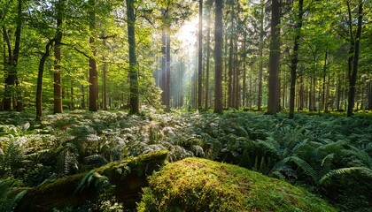 Obraz premium Calm Daytime Ambiance In A Forest Teeming With Life And Greenery