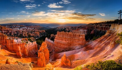 Breathtaking Sunset At Bryce Point In Bryce Canyon Showcases Stunning Rock Formations And Vibrant Colors Warm Hues Of Sky Contrast Beautifully With Rugged Landscape Creating Magical Atmosphere
