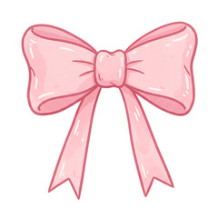 Hand drawn pink ribbon bow with soft shading isolated on transparent background