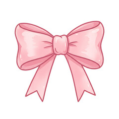 Hand drawn watercolor pink bow with soft texture isolated on transparent background